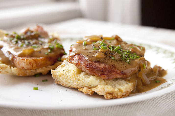Cornmeal Angel Biscuits with Ham and Red-Eye Gravy