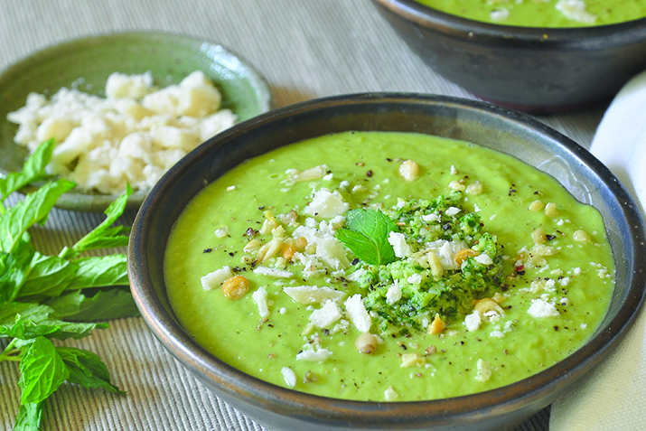 Mint Pesto Pea Soup