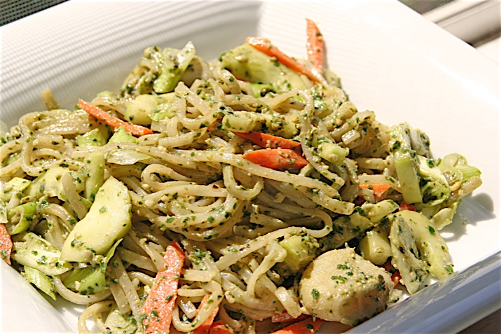 Rice Noodles with Holy Basil Pesto