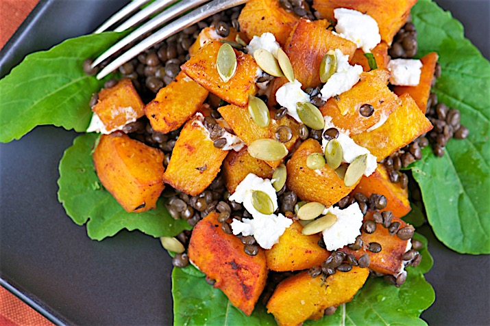 Roasted Squash and Lentil Salad with Goat Cheese