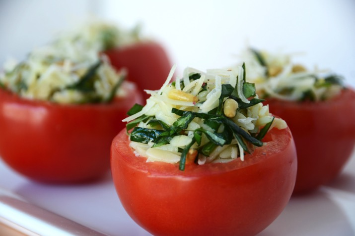 Stuffed Tomatoes with Pesto and Orzo