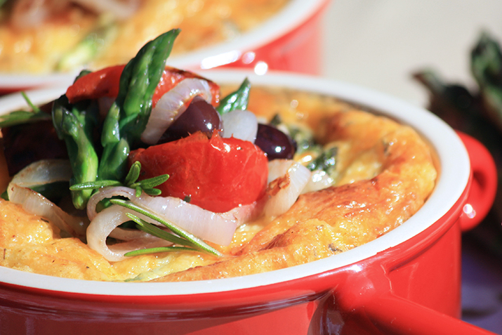 Asparagus Strata with Zesty Mediterranean Garnish