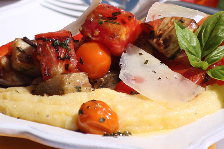 Roasted_Tomatoes,_Peppers_and_Eggplant_over_Soft_Polenta