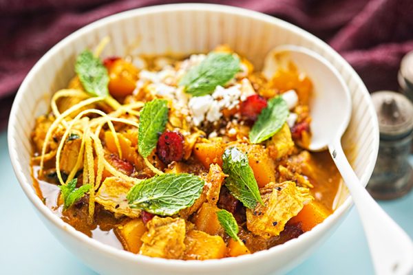 Bowl of Curried Winter Squash and Chicken Stew