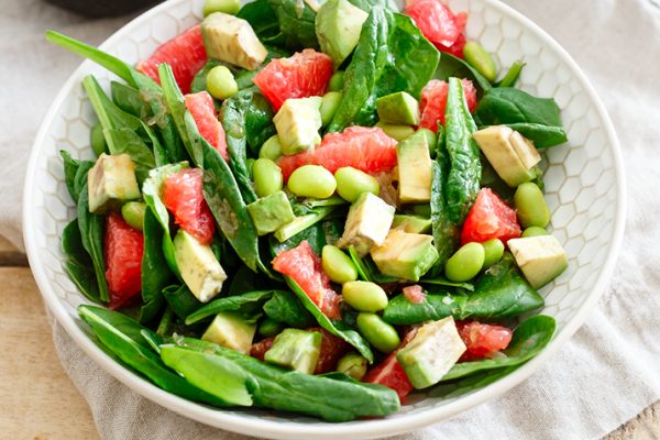 Grapefruit, Spinach and Edamame Salad with Avocado
