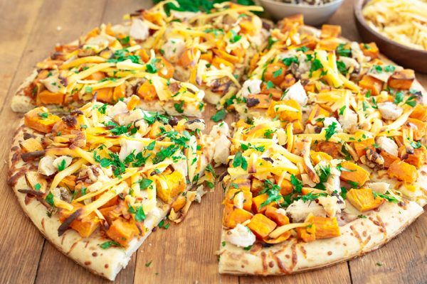 Sweet potato, Gouda, chicken pizza