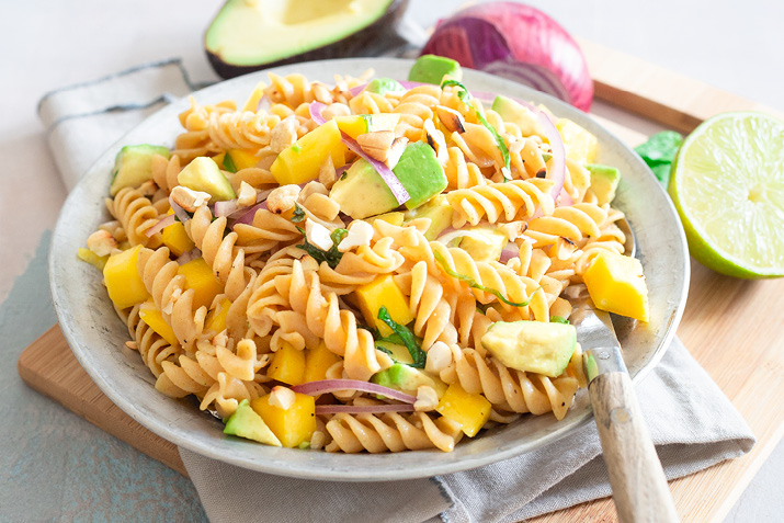 Bowl of Mango Avocado Pasta Salad