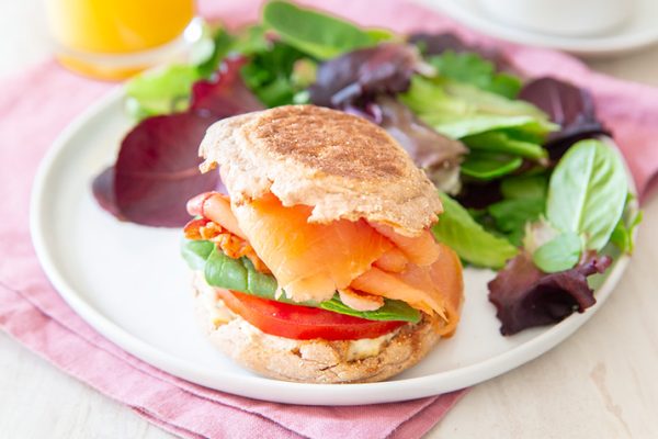 English Muffin Smoked Salmon BLT Sandwich