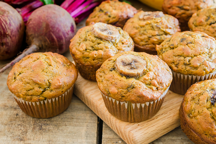 Group of Banana Beet Muffins