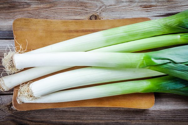 Leeks on a cutting board