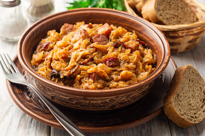Bowl of Sausage and Cabbage Stew (Bigos)