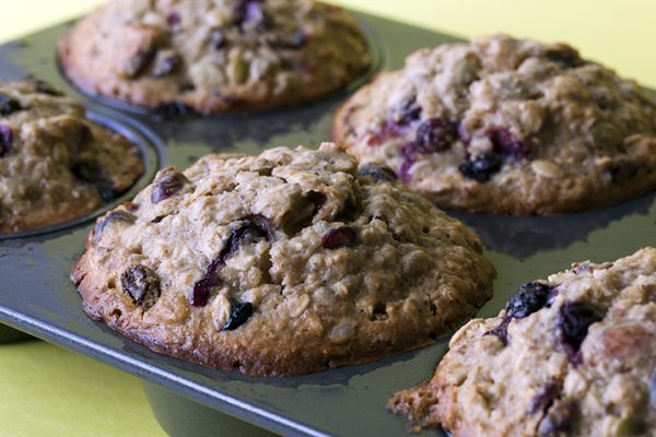 Blueberry muffins made with frozen blueberries