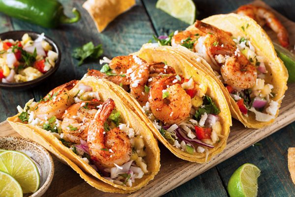 Shrimp Tacos on a Cutting Board