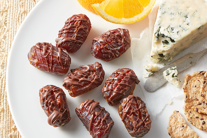 Tahini Stuffed Dates with Cinnamon Chocolate