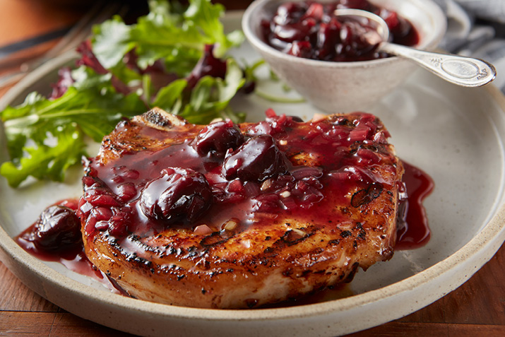 Grilled Pork Chops with Cherry Sauce