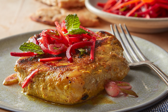 Turmeric Pork Loin with Root Vegetable Slaw