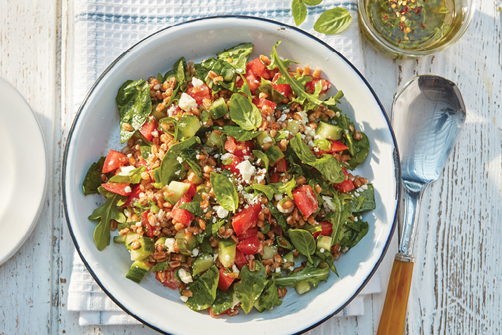 Farro and Veggies with Lemon Basil Dressing